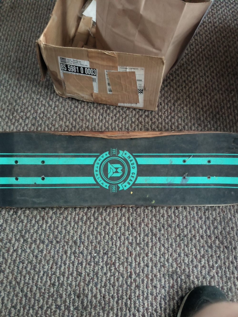 Old Skateboard Salvaged Black & Teal Skateboard Deck 30 1/2 X 7 1/2